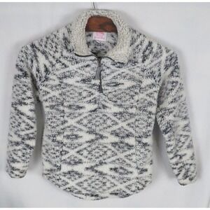 COZY SHERPA Jacket Pullover 1/4 Zip Fleece Black‎ Cream Womens Medium